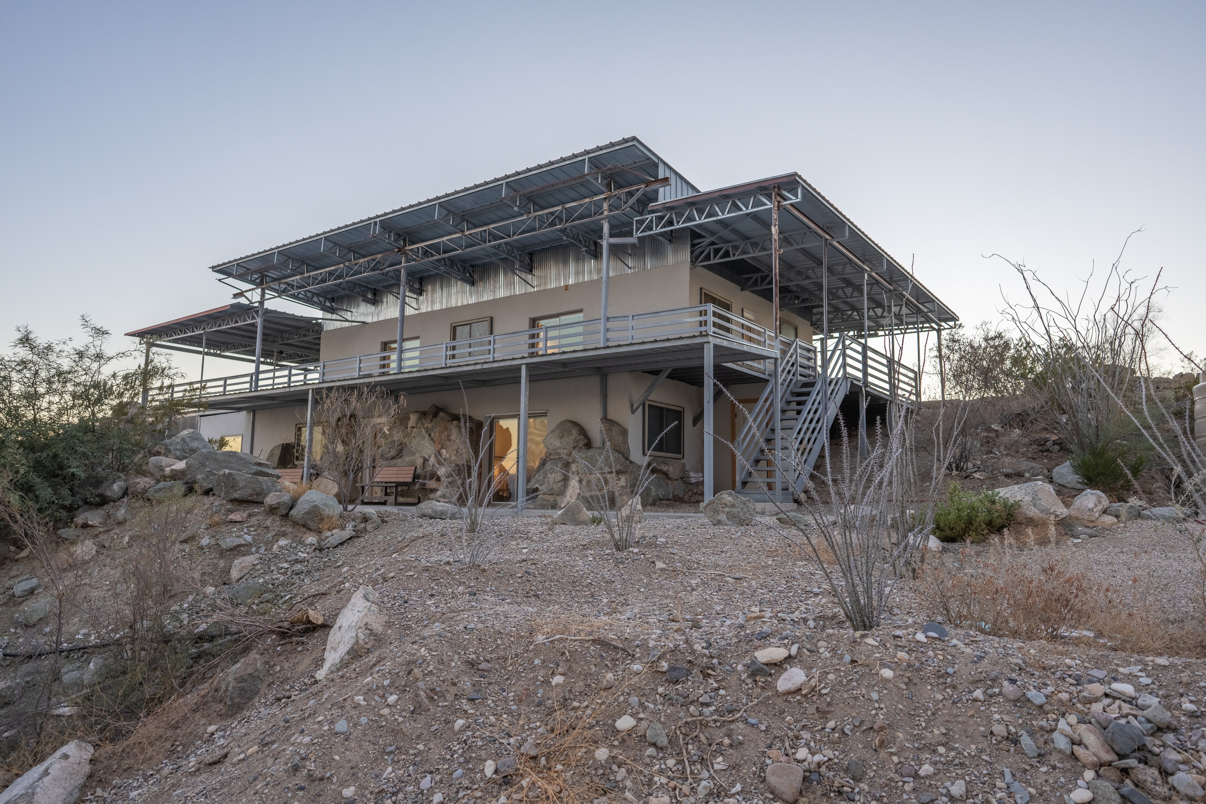 Modern desert home with solar panels