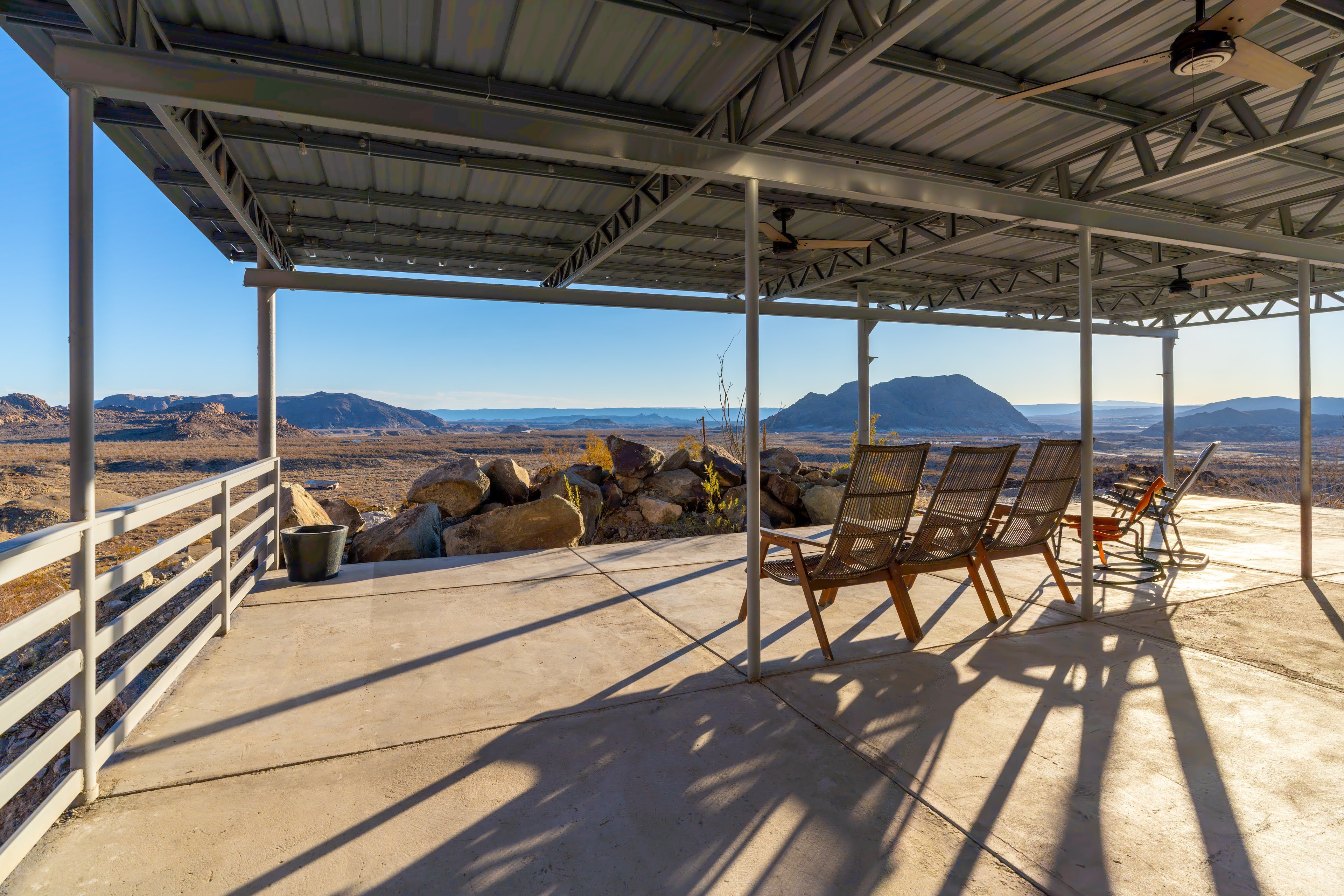 Desert ranch patio overlooking mountains